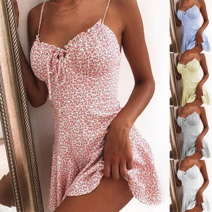 Floral Mini Cami Dress Women – Summer Spaghetti Strap Dress