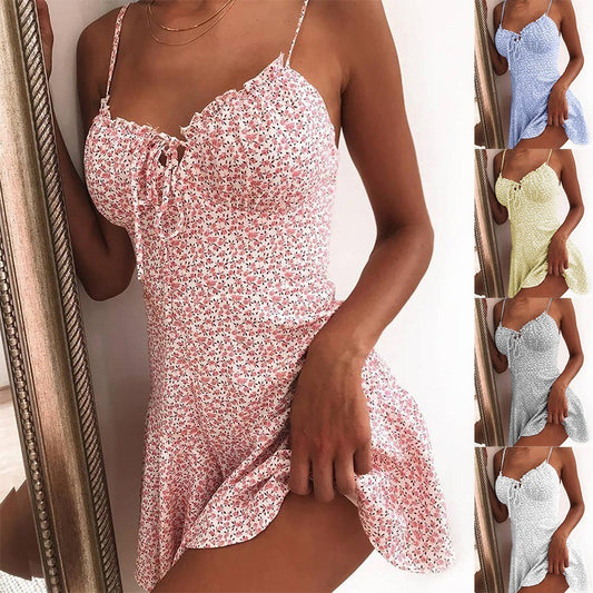 Floral Mini Cami Dress Women – Summer Spaghetti Strap Dress