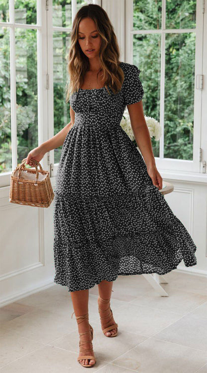 Women’s Square Collar Floral Maxi Dress