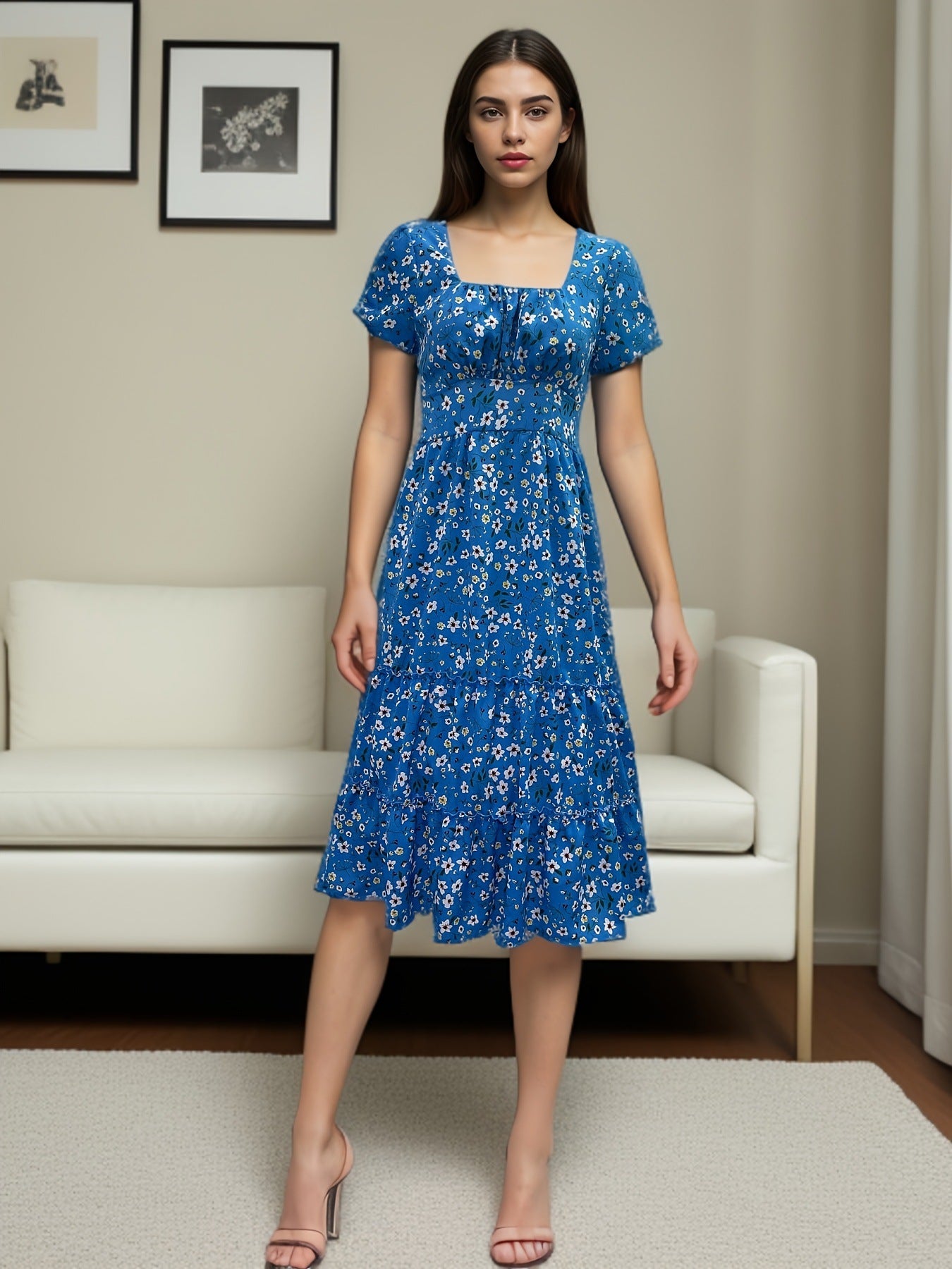 Women’s Square Collar Floral Maxi Dress