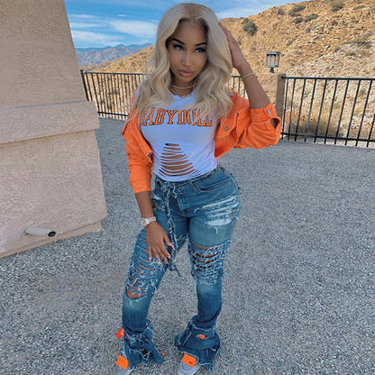 Women Cropped Denim Jacket – Streetwear Casual Short Jean Jacket