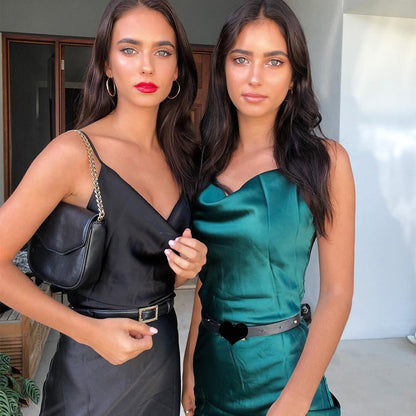 Satin Silk Ladies Midi Dress  Elegant Women’s Cocktail & Evening Dress