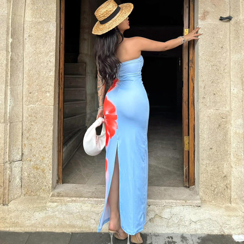 Women’s Slim Tube Dress – Long Summer Slit Beach & Party Dress