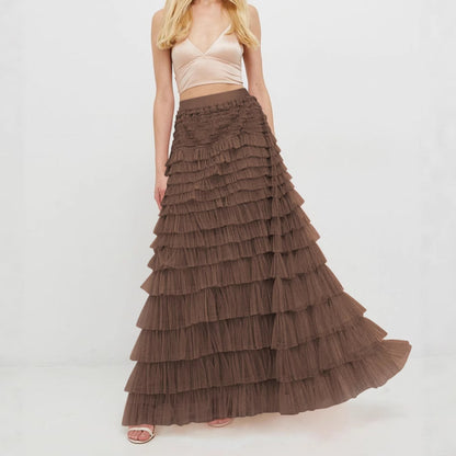 Women’s Layered Ruffle Cake Skirt | A-Line Mesh Party Dress