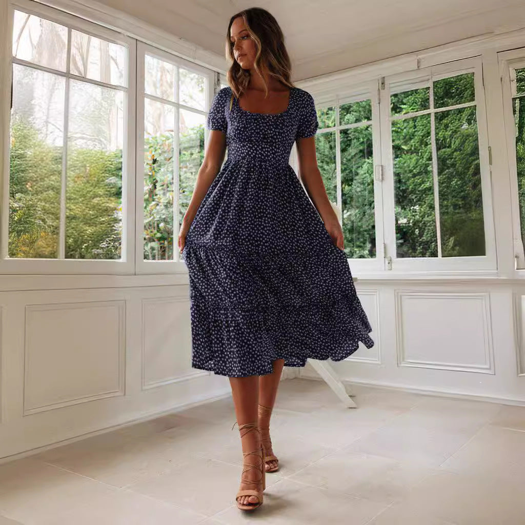 Women’s Square Collar Floral Maxi Dress