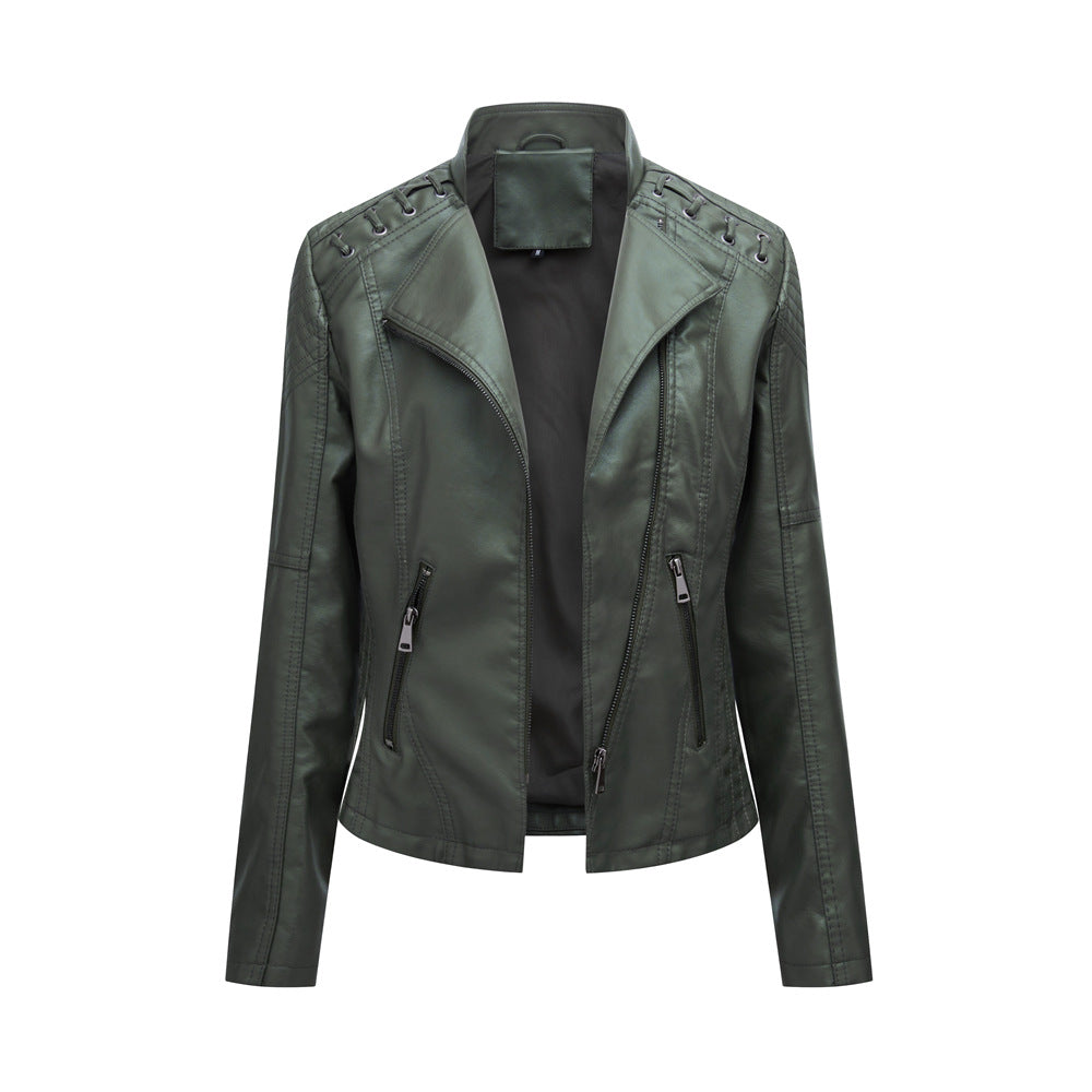 Women’s Slim Fit Leather Jacket – Short Motorcycle Biker Coat