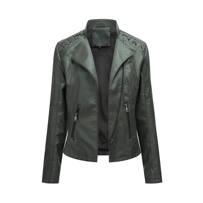 Women’s Slim Fit Leather Jacket – Short Motorcycle Biker Coat