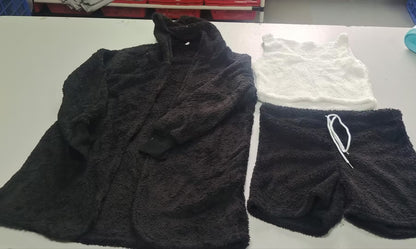 Women’s 3 Piece Pajama Set – Long Sleeve Crop Top & Shorts Lounge Set