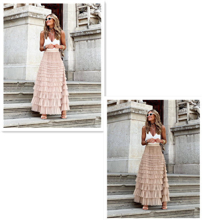 Women’s Layered Ruffle Cake Skirt | A-Line Mesh Party Dress