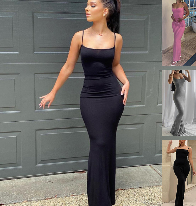 Women’s Spaghetti Strap Long Bodycon Dress | Slim Party & Club Dress