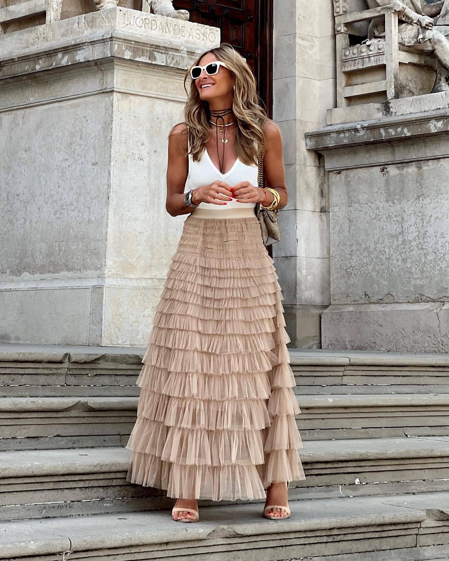 Women’s Layered Ruffle Cake Skirt | A-Line Mesh Party Dress