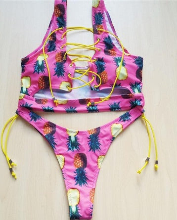 Women’s Pineapple Bikini | Lace-Up Thong Two-Piece Swimsuit