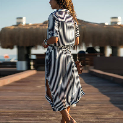 Women’s Stripe Chiffon Maxi Dress – Elegant Summer Long Dress