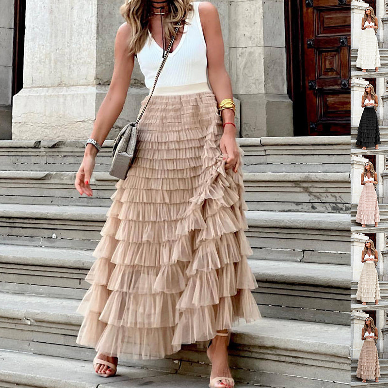 Women’s Layered Ruffle Cake Skirt | A-Line Mesh Party Dress