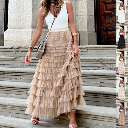 Women’s Layered Ruffle Cake Skirt | A-Line Mesh Party Dress