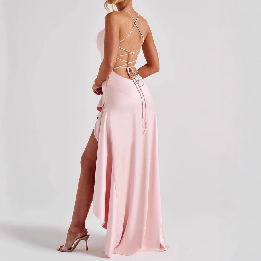 Women’s Backless Ruffle Split Maxi Dress – Elegant Summer Party Dress
