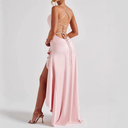 Women’s Backless Ruffle Split Maxi Dress – Elegant Summer Party Dress