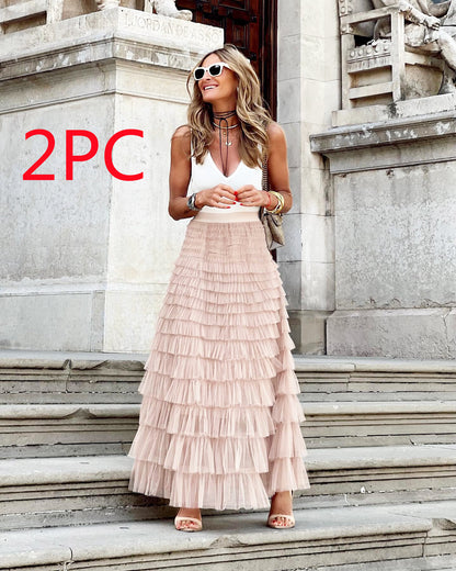 Women’s Layered Ruffle Cake Skirt | A-Line Mesh Party Dress