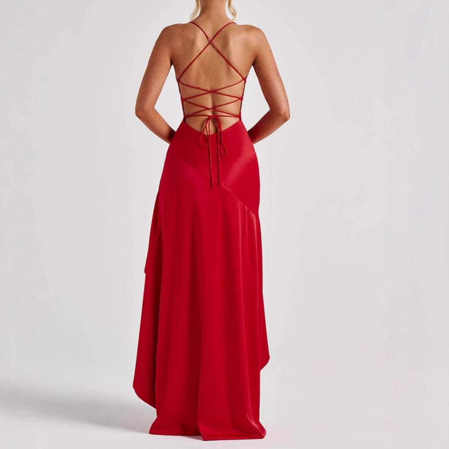 Women’s Backless Ruffle Split Maxi Dress – Elegant Summer Party Dress