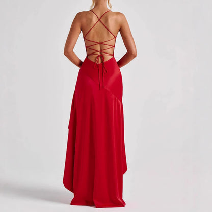 Women’s Backless Ruffle Split Maxi Dress – Elegant Summer Party Dress