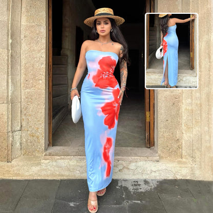 Women’s Slim Tube Dress – Long Summer Slit Beach & Party Dress