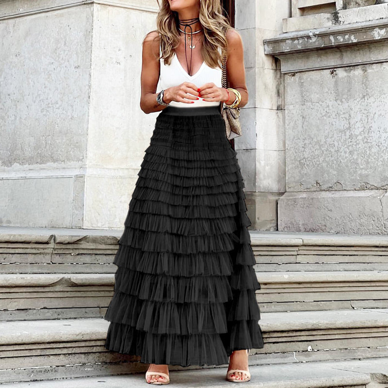 Women’s Layered Ruffle Cake Skirt | A-Line Mesh Party Dress