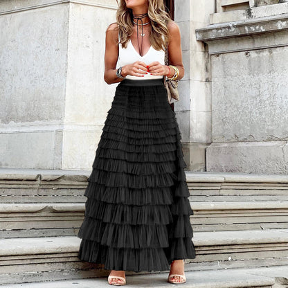 Women’s Layered Ruffle Cake Skirt | A-Line Mesh Party Dress