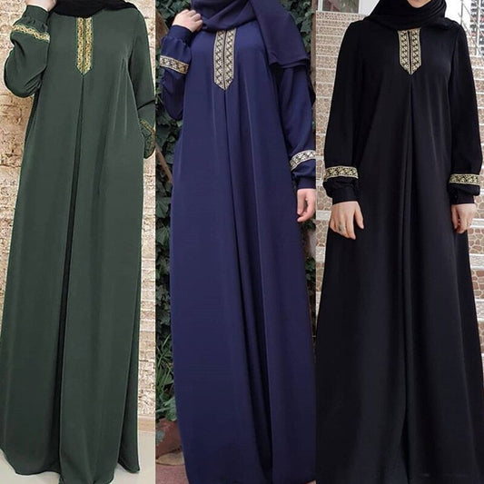 Plus Size Printed Abaya Jilbab – Modest Muslim Maxi Dress for Women