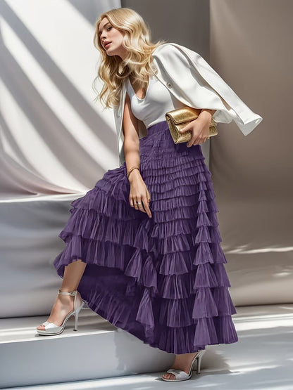 Women’s Layered Ruffle Cake Skirt | A-Line Mesh Party Dress