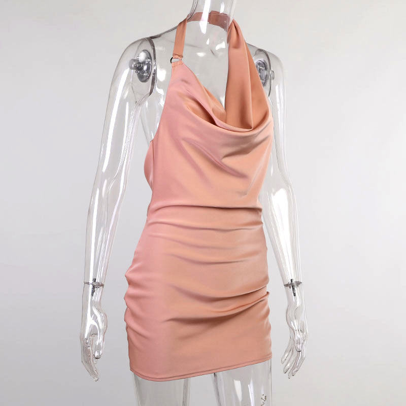 Women’s Satin V-Neck Mini Dress | Backless Sleeveless Summer Party Dress