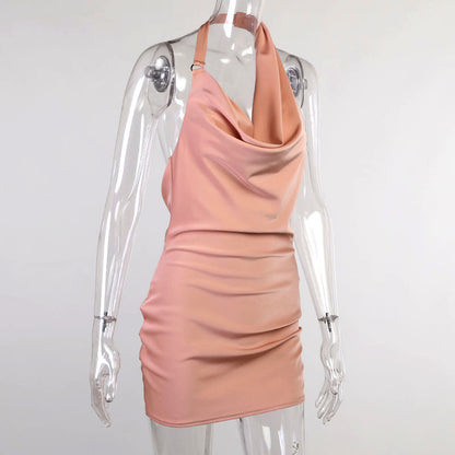 Women’s Satin V-Neck Mini Dress | Backless Sleeveless Summer Party Dress