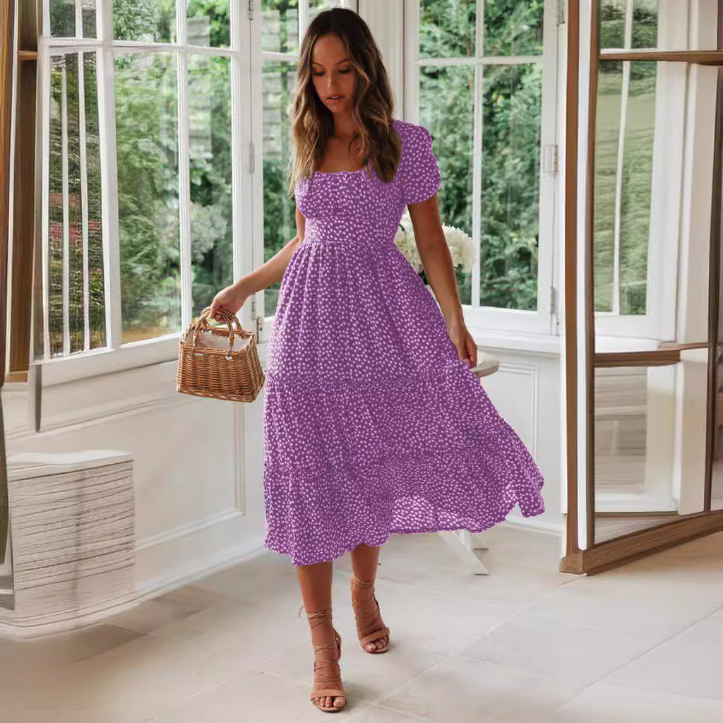 Women’s Square Collar Floral Maxi Dress