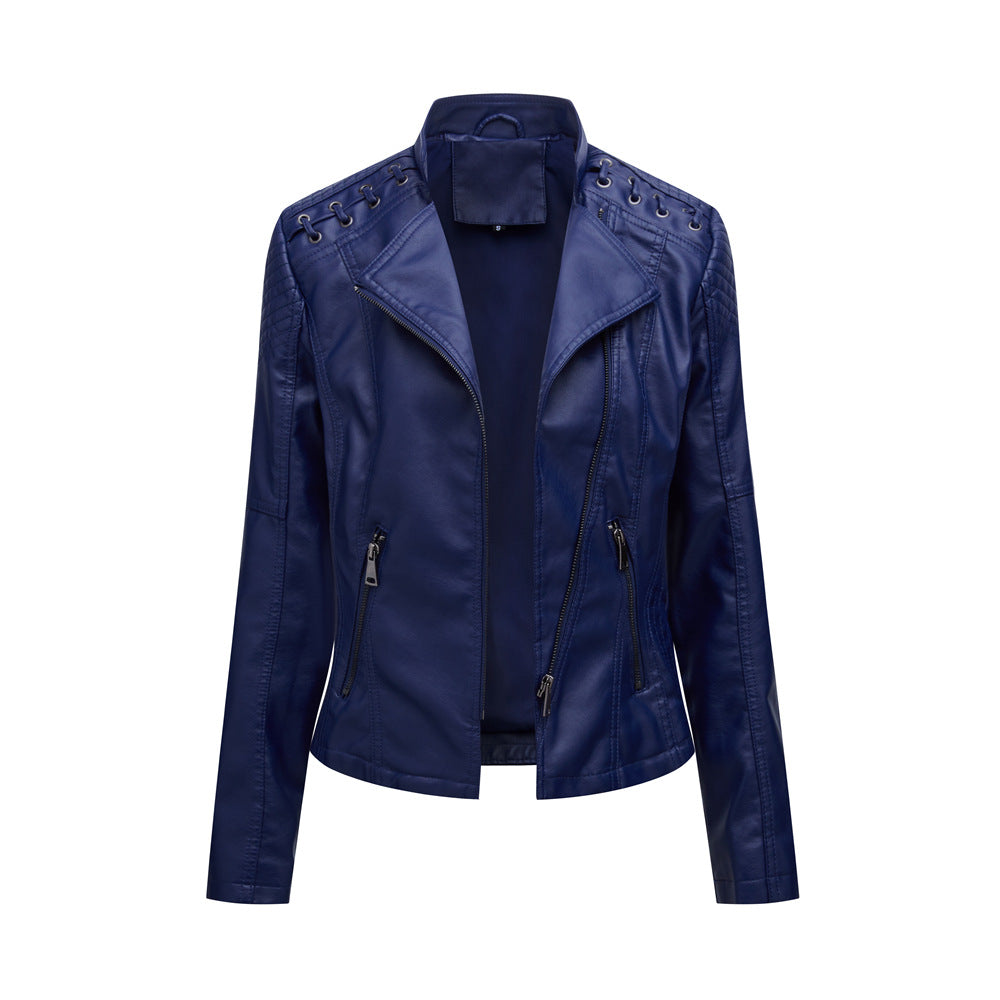 Women’s Slim Fit Leather Jacket – Short Motorcycle Biker Coat