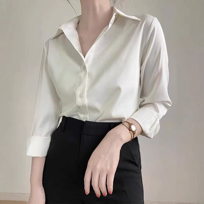 Women's High-grade Green Satin Shirt