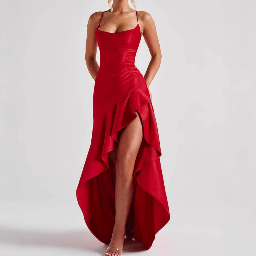 Women’s Backless Ruffle Split Maxi Dress – Elegant Summer Party Dress
