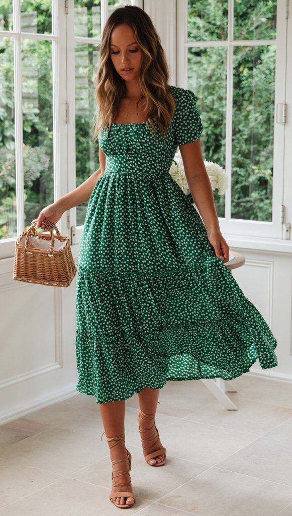 Women’s Square Collar Floral Maxi Dress