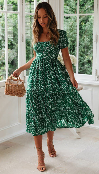 Women’s Square Collar Floral Maxi Dress