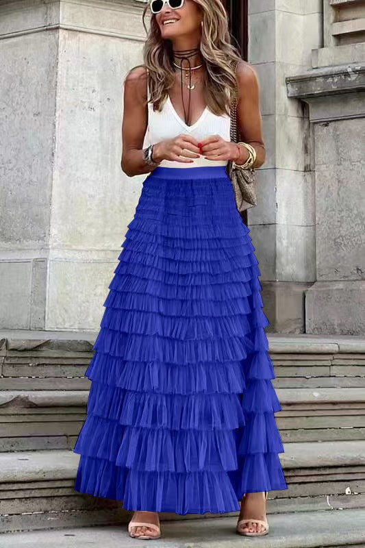 Women’s Layered Ruffle Cake Skirt | A-Line Mesh Party Dress