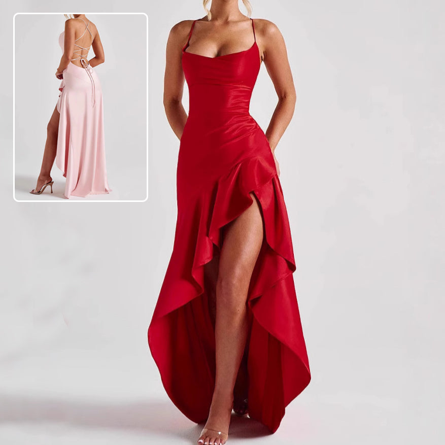 Women’s Backless Ruffle Split Maxi Dress – Elegant Summer Party Dress