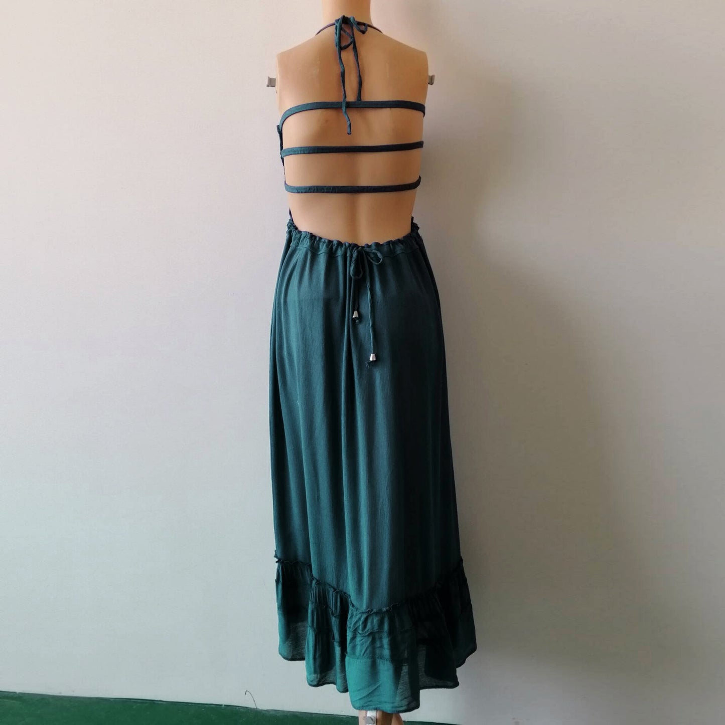 Backless Bohemian Beach Maxi Dress – 100% Cotton Summer Sundress