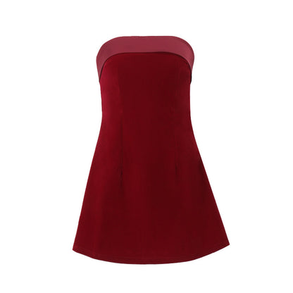 Women’s Slim Tube Top Dress | Zipper A-Line Short Party Dress