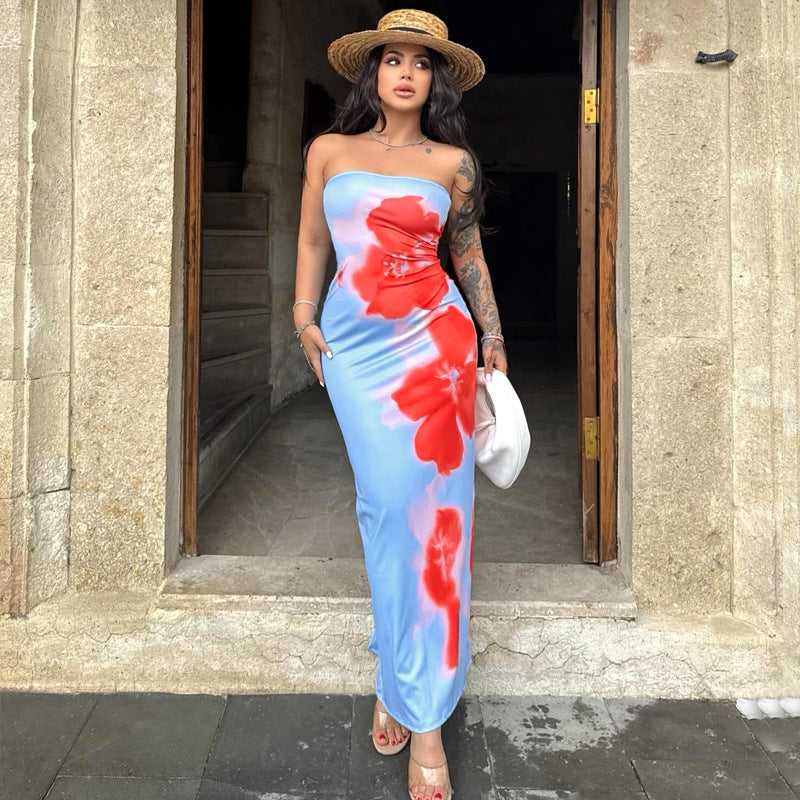 Women’s Slim Tube Dress – Long Summer Slit Beach & Party Dress