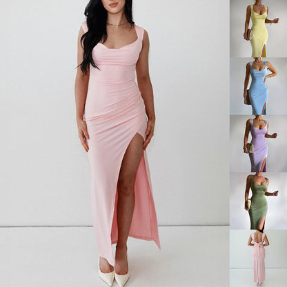 Women’s Slim Sleeveless Slit Dress – Back Tie Fashion Dress