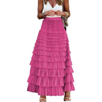 Women’s Layered Ruffle Cake Skirt | A-Line Mesh Party Dress