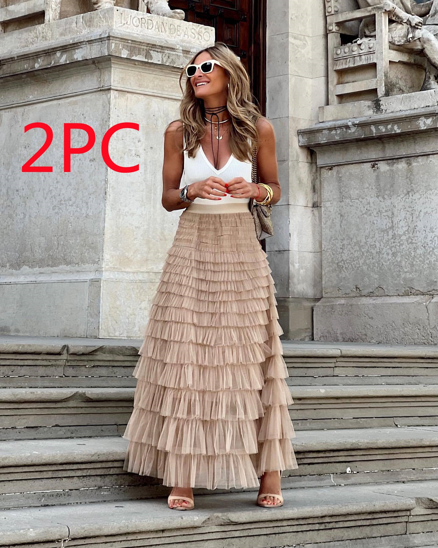 Women’s Layered Ruffle Cake Skirt | A-Line Mesh Party Dress