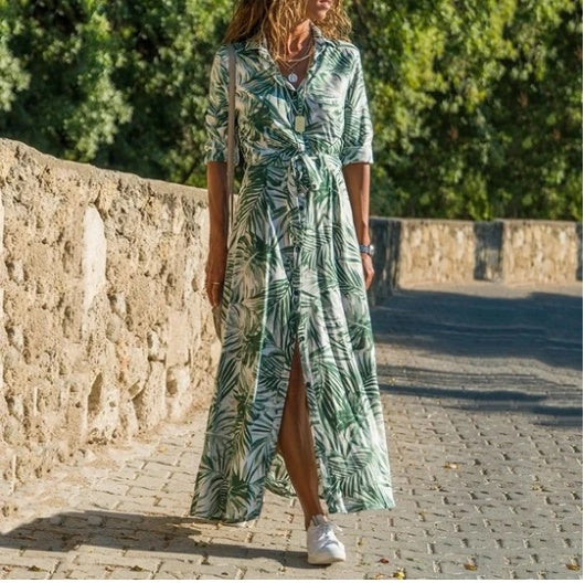 Women’s Stripe Chiffon Maxi Dress – Elegant Summer Long Dress