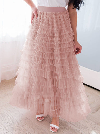 Women’s Layered Ruffle Cake Skirt | A-Line Mesh Party Dress