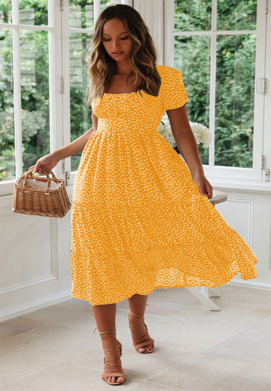 Women’s Square Collar Floral Maxi Dress