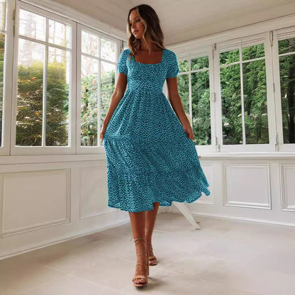 Women’s Square Collar Floral Maxi Dress