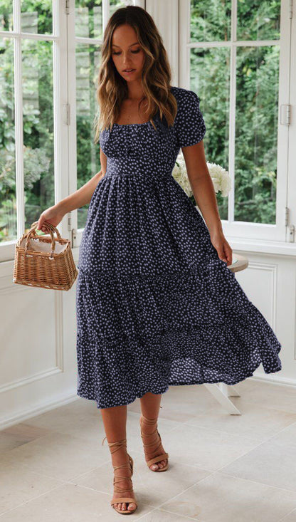Women’s Square Collar Floral Maxi Dress